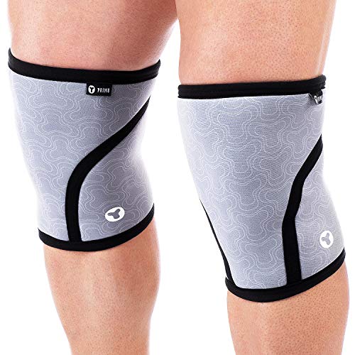 PRIM8 Knee Sleeves - 7 mm Neoprene Sleeves for Cross Training, WODs, Weightlifting, Squatting, Bodybuilding and Powerlifting - Top Quality Fitness Gear - Unisex Knee Support (Gray, Medium)