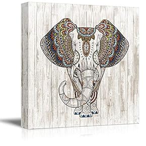 signwin Canvas Wall Art Tribal Elephant Wood Effect...