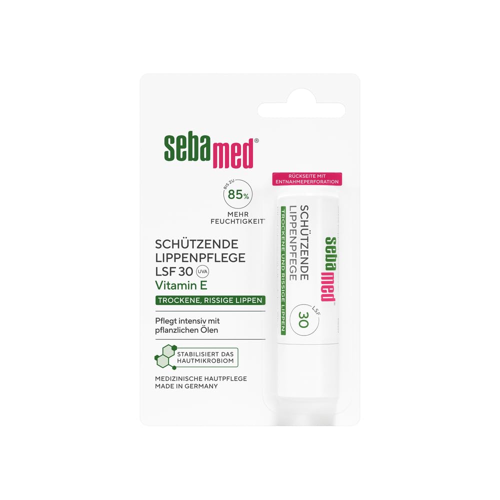 Sebamed schützende Lippenpflege, Lippenpflegestift mit Lichtschutzfaktor 30, für trockene und rissige Lippen, pflegt intensiv mit pflanzlichen Ölen, ohne Mineralöle
