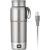 ZING TTI Pure titanium Electric Heated Travel Kettle,17.5 oz,Double-layer vacuum, Portable Electric Kettle, Adjustable Multi-Temperature Settings, 100V-240V Compatible, Grayl Water Bottle.
