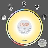 Sunrise Alarm Clock, IPEAK Wake Up Light Alarm Clock, Nature Night Light With 7 Colors, Nature Sounds, FM Radio, Touch Control, Atmosphere Lamp, Bedside Lamp