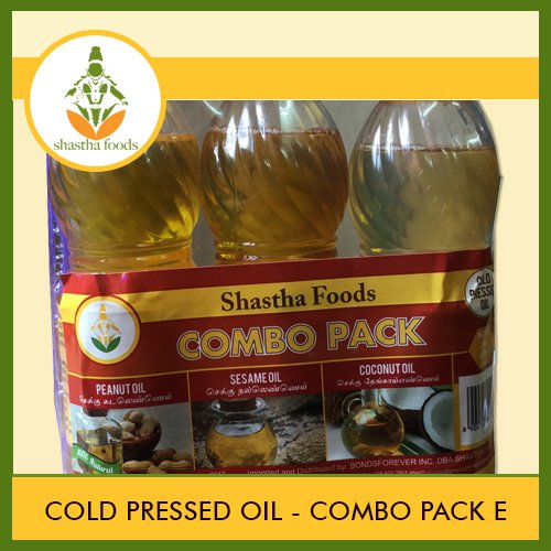Shastha Cold Pressed (Chekku) Oil (Combo Pack E) Contains Shastha Chekku Oil (Sesame, Coconut & Peanut) Each 200ml (T-S)