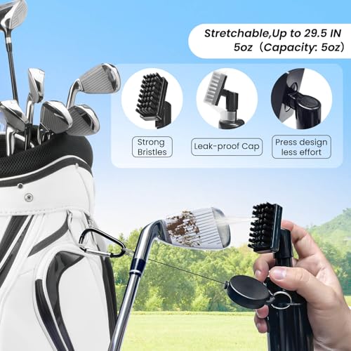 BAPOTH Golf Club Cleaner, Non-Leaking Golf Brush with Strong Bristles, Easy Access with Retractable Clip, Golf Club Brush Can Hold 5 oz Water, Essentials Golf Accessories Gifts for Men Women