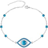 Evil Eye Bracelet for Women Sterling Silver Turquoise Protection Evil Eye Bracelets Turkish Greek Blue Jewelry