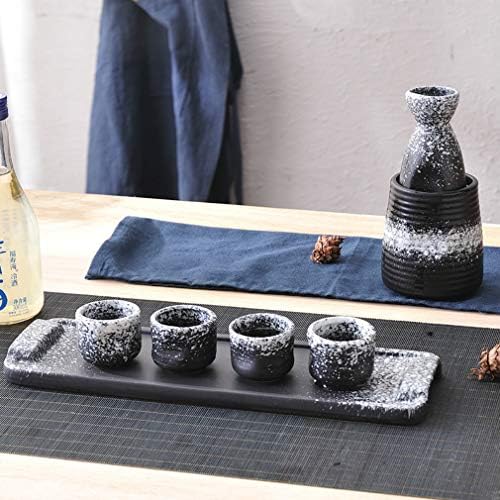 MIRUIKE Sake 6-Piece Set Japanese Sake Cup Set Ceramic Sake Pot with Wamer Christmas Thanksgiving Gift