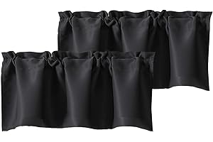 Chyhomenyc Black Valances for Window, Room Darkening Short Curtains for Kitchen Bedroom Living Room, Rod Pocket Top Small Window Treatment Valance RV Bunk Panels, 40" Wx14 L, 2 Pieces
