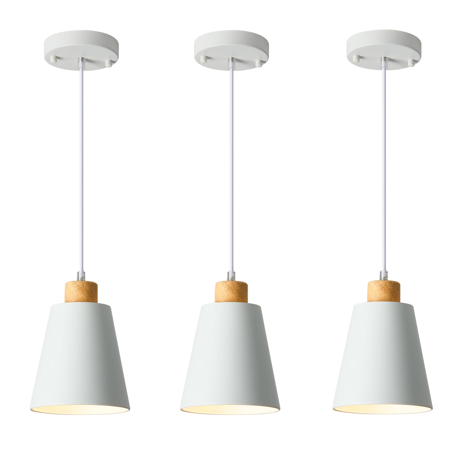Photo 1 of White Pendant Light Kitchen Island Wood Pendant Lighting Mini Modern Hanging Light Small Pendant Light Fixture for Dining Room,Bar,Bedroom,Adjustable Cord,5.94 inch,3 PCS