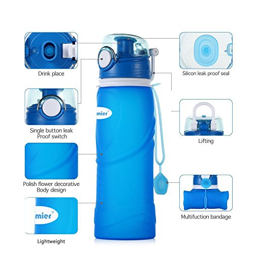 Collapsible Silicone Water Bottles750ML,Medical Grade,BPA Free,FDA