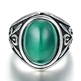 BOHO Jewelry Mens Vintage Stainless Steel Emerald Green Ring Black Silver