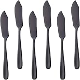 Bisda Stainless Steel Cheese Dessert Knives, Set of 6, Breakfast Butter Knife, Slicer Sandwich Spreader (Black)
