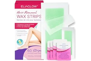 ELIAGLOW Body Wax Strips Hair Removal: 59 Waxing Strips Dual Sides & 4 Calming Oil Wipes for Women & Men - Brazilian Wax Kit At Home for Face, Legs, Arms, Chest, Bikini - Hypoallergenic for All Skin