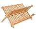Collapsible Bamboo Drying Dish Rack - 2 Tier Level Folding Dish Rack for Counter Top - Quick Dry - Wooden Wood Dish Drainer - Kitchen Drying Utensils & Dishes - Plates Bowls - Easy Clean - Foldable