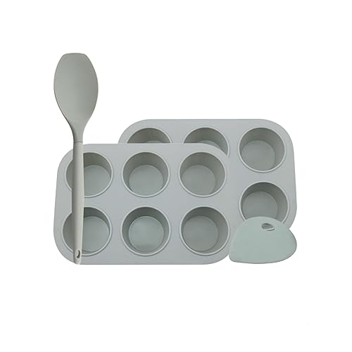 G&S Metal Products G&S Design Silicone 6-Cup Muffin Pan (2-Pk), Bowl Scraper and Solid Spoonula Set