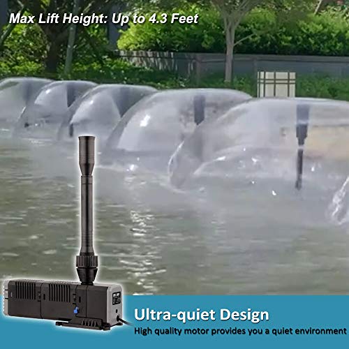 YCTECH 160 GPH Ultra-Quiet Submersible Pump with Fountain Kit for Pond, Statuary, Garden