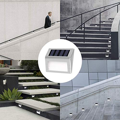 INCX Solar Deck Lights, 3 LED Solar Step Lights Outdoor Auto On/Off Stainless Steel Solar Stair Lights Waterproof Wireless Solar Powered Lights for Fence Patio Garden Pathway - White Light 8 Pack