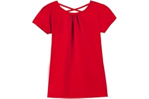 Noomelfish Girls Criss Cross Back T-Shirts Short Puff Sleeve Tee Tops (5-12 Years)