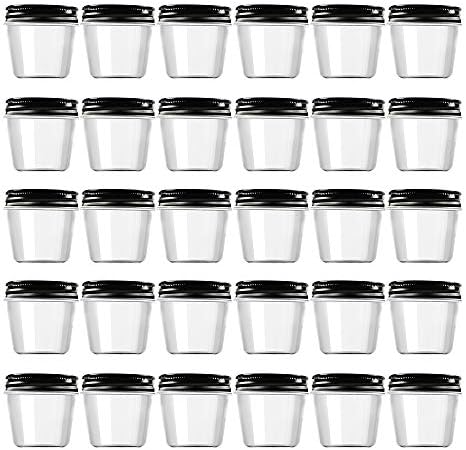 novelinks 4 Ounce Clear Plastic Jars with Black Lids - Refillable Round Clear Containers Clear Jars Storage Containers for Kitchen & Household Storage - BPA Free (30 Pack)