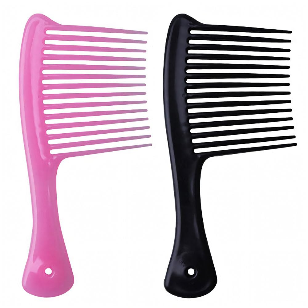 2 PCS Jumbo Rake Comb Long Wide Tooth Rake Handle Hair Comb Plastic Afro Shower Comb for Long Curly Thick Wet Dry Hair Styles Girls Women Men Barber Salon