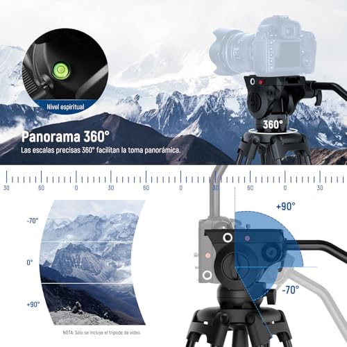 NEEWER 74" Trípode Vídeo Básico con Cabezal Fluido, Trípode Cámara Metal con Amortiguación Suave, Esparcidor Nivel Medio, Placa Liberación Rápida Compatible con 501, Carga Máx 17,6lb, TP37
