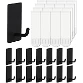 14 Pcs Towel Hooks with Removable Strips for Hanging, Adhesive Wall Heavy Duty, Outdoor No Damage, Sticky Hook for Bathrooms, Shower, Stockings, Decor, Robe, Small, Black 304 Stainless Steel