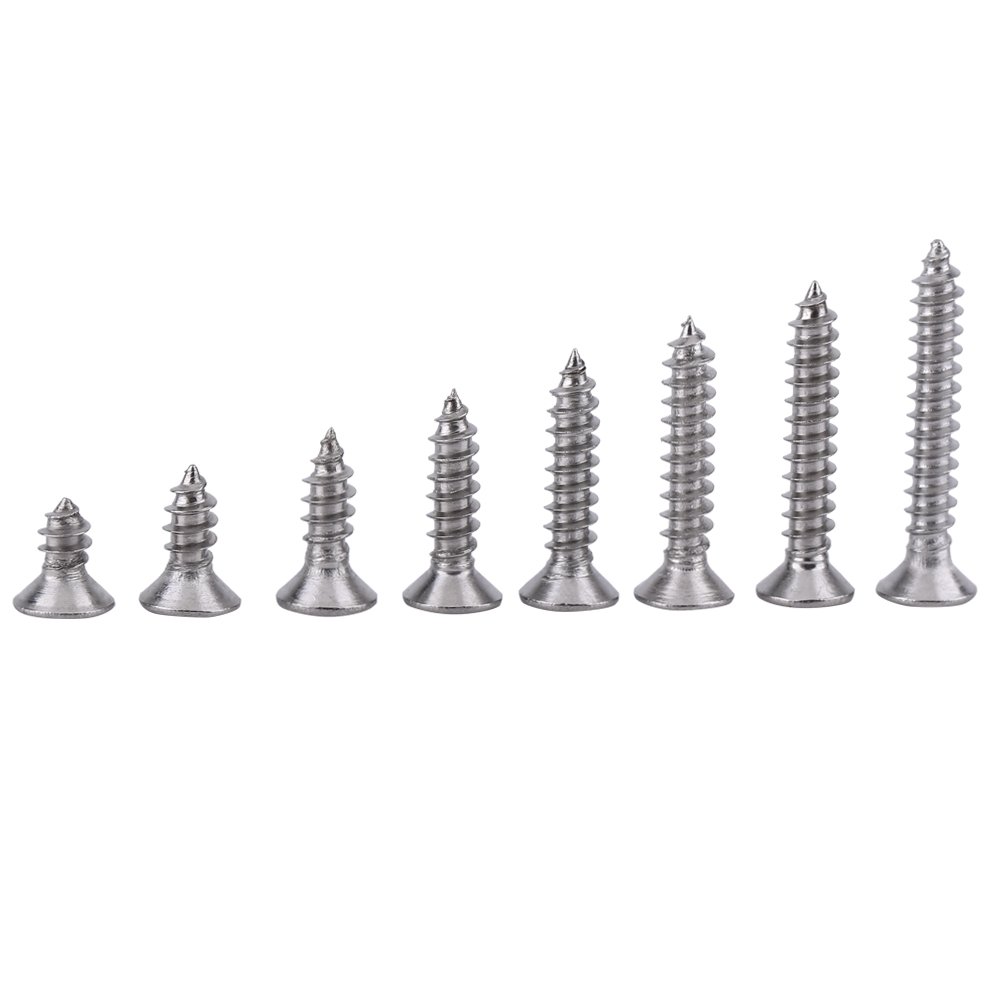 Self-tapping Screws, 200Pcs SS304 Stainless Steel Pan Head Flat Head M3 6mm 8mm 10mm 12mm 14mm 16mm 18mm 20mm Self Tapping Countersunk Screws(Flat Head Self-Tapping Screws)