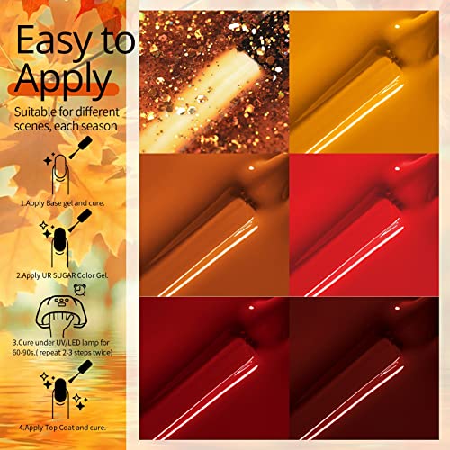 UR SUGAR Fall Winter Gel Nail Polish Set, 6 Colors Maple Pumpkin Burnt Orange Yellow Red Glitter Gel Polish Kit Autumn Halloween Thanksgiving Day Gifts Soak Off Gel Polish Nail Art Manicure Kits - Image 5