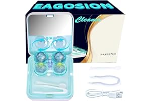 EAGOSION Contact Lens Cleaner Machine EV Pro, Portable Physical Technology Deep Clean with LED Light Tweezer Soak Case Kit, Magnetic Cleaning Slot USB Charger for Long-Term Lens/Colored Lens/Soft Lens