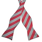 PenSee Mens Self Bow Tie Grey & Red Stripe Jacquard Woven Silk Bow Ties