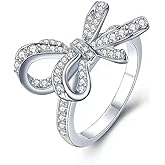DCFSHEE Butterfly Sparkly CZ Rhinestone Cubic Zirconia Cocktail Ring Bow-Knot Knuckle Ring Wedding Promise Jewelry Ring for Women