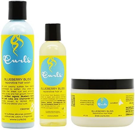 Curls Blueberry Bliss Reparative Hair Wash 8oz &amp; hair Oil 4oz &amp; Hair Mask 8oz "Combo"