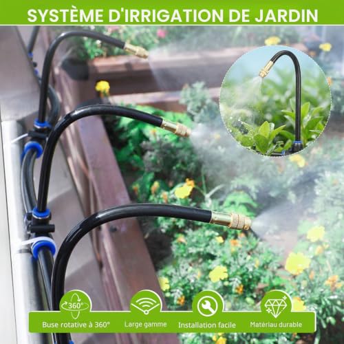 Automatic Watering for Garden 20 m, 360° Automatic Watering System, Irrigation System Kit with 20 Adjustable Nozzles for Gardens, Greenhouses, Balcony Plants, Landscaping, Lawns