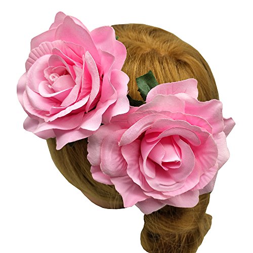 Sanrich 4pcs/pack Mexican Hair Flowers Pink Fabric Rose Hair Flowers Clips Hairpin Brooch Hair Accessory Wedding Party Headpieces (pink) - Thumbnail 6