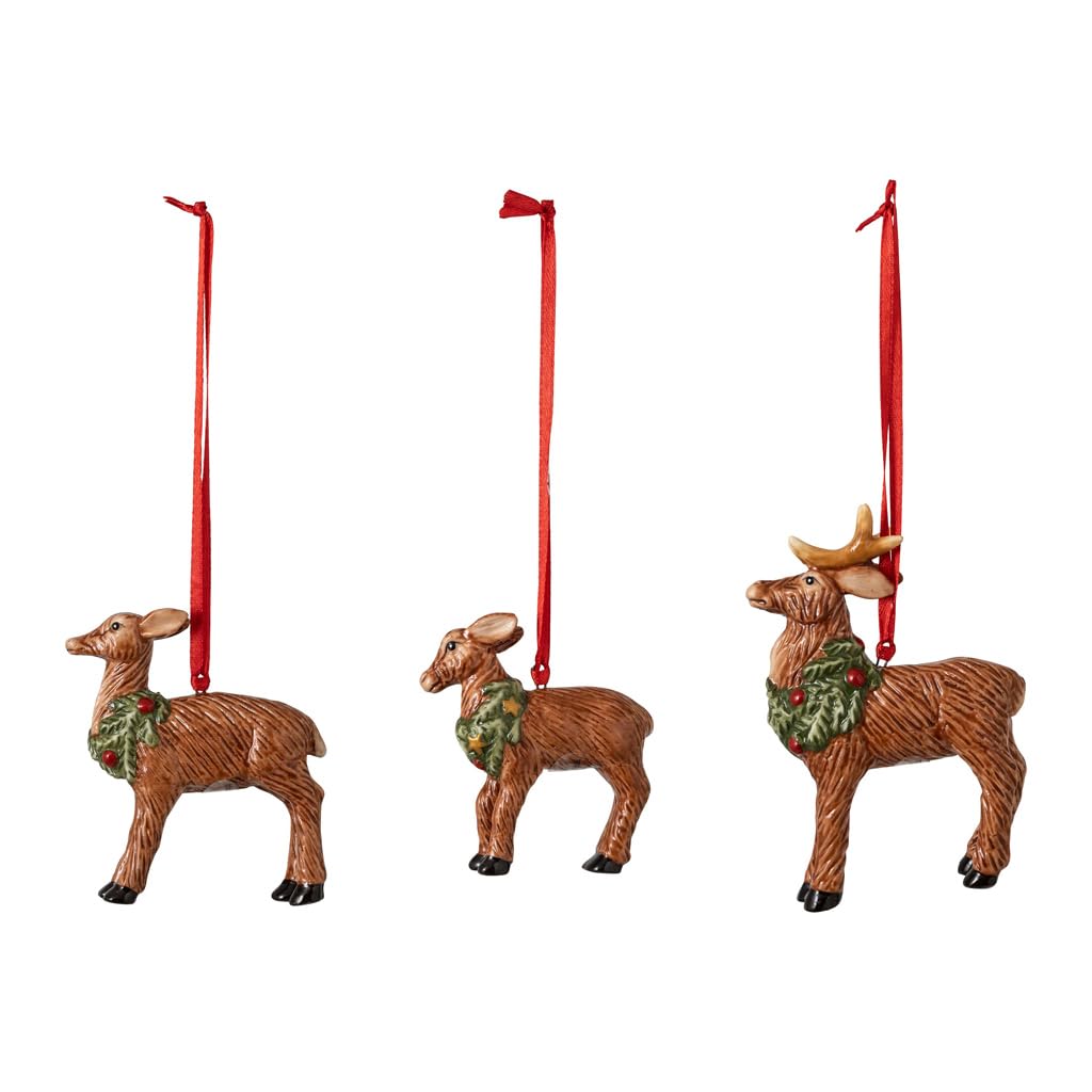 Villeroy & Boch – Nostalgic Ornaments deer family ornament set, 3-part, charming set of decorative figures made from hard porcelain, multi-coloured, 7 x 6 cm