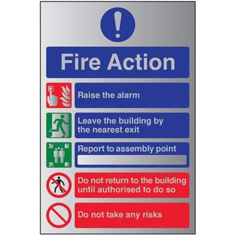 V Safety General Fire Action 5 Message Risks Sign - 150mm x 200mm - 1.6mm Alu Rigid Plastic