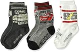 Disney Boys' Cars 3 Pack Crew Socks, Grey Assorted, Fits Sock Size 6-8.5; Fits Shoe Size 7.5-3.5