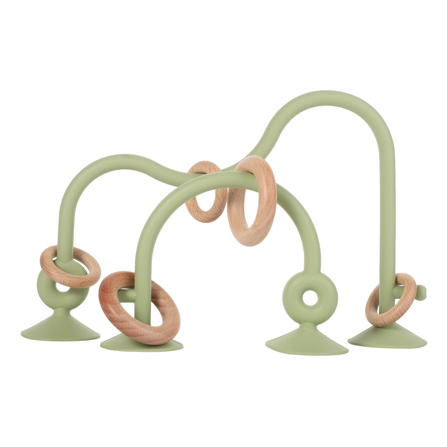 lasuroa Baby Suction Cup High Chair Toys, Silicone Suction Cup Toy with Wooden Rings BPA Free Educational Interactive for Infant Baby Toddler 0-18 Months Nursery Kindergarten Home Babyroom (Green)