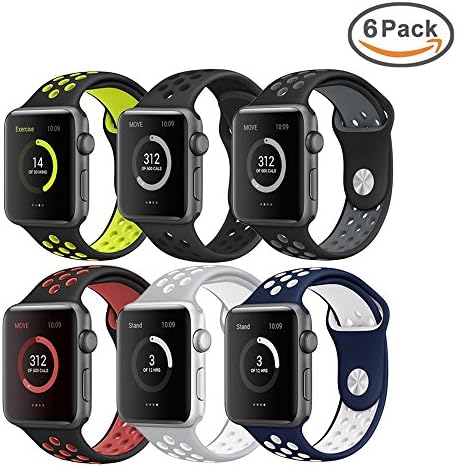 Band for Apple Watch 38mm, Sivir Soft Silicone Sport Strap Replacement Bracelet Wristband for Apple Watch Series 2, Series 1, Sport, Edition, M/L (6 Pack)