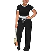 HTD Womens 2 Piece Outfits Casual Sweatsuits Set Short Sleeve Matching Sets Tracksuit