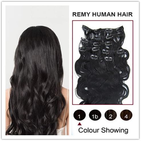 Soucool 14"16"18"20" Remy (Remi) Wavy Clip In/on Human Hair Extensions Jet Black(1)7 Pieces(pcs) [Set Weight:70-80 Grams]