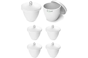 QWORK Lab Porcelain Crucible with Lid, 6 Pack, 50ml Capacity, White, Smooth Surface, for Laboratory School to Heat Chemical C