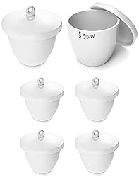 QWORK Lab Porcelain Crucible with Lid, 6 Pack, 50ml