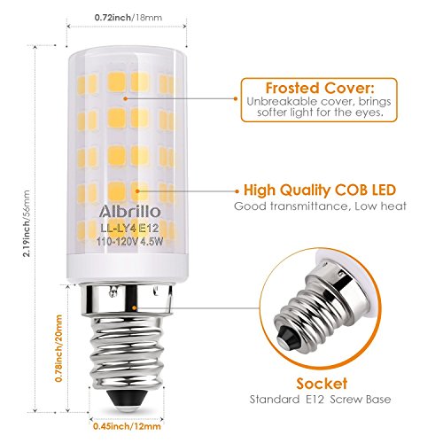 Albrillo E12 Light Bulb Candelabra Light Bulbs 5W, 60 Watt Equivalent Ceiling Fan Bulbs, 3000K Warm White, Non Dimmable LED Light Bulbs, 5 Pack