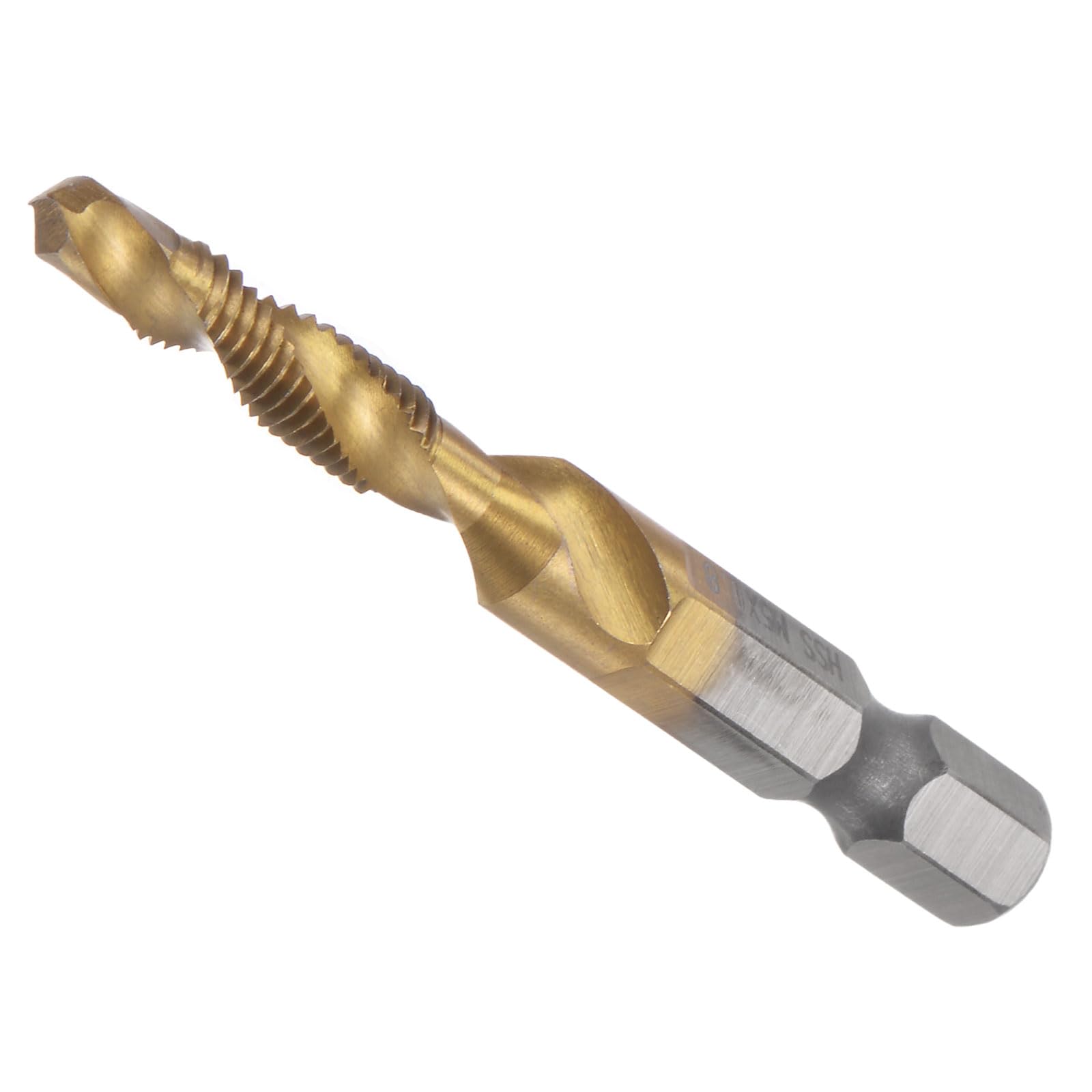 CoCud Combination Drill and Tap Bit, M5 x 0.8 Thread Size 1/4" Hex Shank, 4341 Titanium Coated High Speed Steel Tools - (Applications: for Aluminum Stainless Steel Plastic)