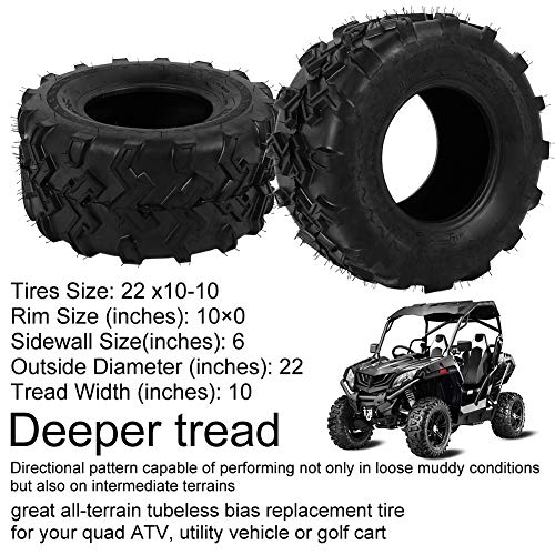 Qiilu Dual ATV UTV Tires 22x10-10 6 PR Tubeless Tires, Off-Road ATV Mud Tires, Rubber Sport Tires Replacement for Go Kart, Golf Cart, Lawn Mower, Quad ATV, UTV (2 PCS)