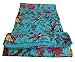 Bird Print Twin Size Kantha Quilt Sky Blue , Kantha Blanket, Bed Cover, Twin Kantha bedspread, Bohemian Bedding Kantha Size 60 Inch x 90 Inch