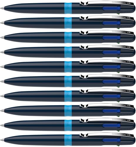 Schneider Take 4 Ballpoint Pens Multicolour (4 Colours, Refills able, Recycled Plastic) Dark Blue/Light Blue, Pack of 10