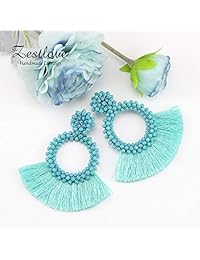 Zestlove - Pendientes de borla con cuentas redondas, hechos a mano, estilo bohemio, para mujer, accesorio de verano, 1 par con caja de regalo