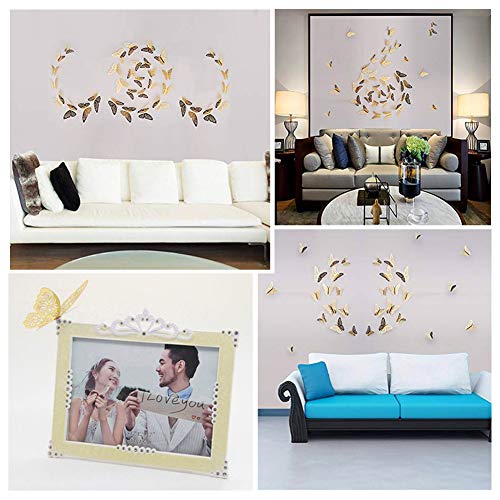 Kakuu 24PCS Gold Butterfly Wall Decals 3D Butterflies Wall Stickers