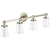 Moen YB0364BN Flara 4-Light Dual-Mount Bath Bathroom Vanity Light Fixture with Frosted Glass, Brushed Nickel