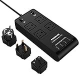 [Separate Switch Control] Poweradd Surge Protector Power Strip (4-Outlets & 4-Ports USB) with UK/AU/EU Adapters, 2500W/10A, 6ft Heavy Cord, 3500 Joules Surge Suppressor - Black